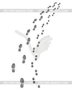 Footprints of man and dog - vector clipart