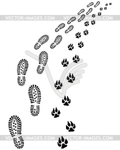 Footprints of man and dog - vector clipart / vector image