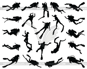 Silhouettes of divers - vector image