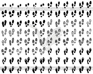 Отпечатки человеческих ног и обуви - векторный клипарт