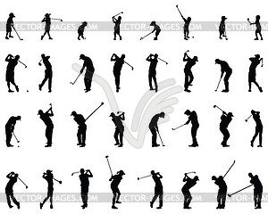 Silhouettes of golf players - vector clipart