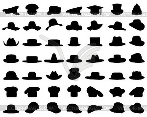 Silhouettes of caps and hats - vector clipart