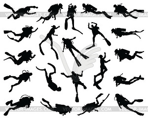 Silhouettes of divers - vector clipart