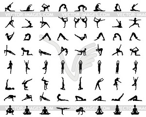 Silhouettes of yoga and fitness - vector image