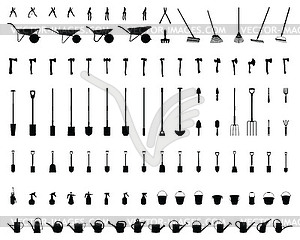 Silhouettes of garden tools - vector clip art
