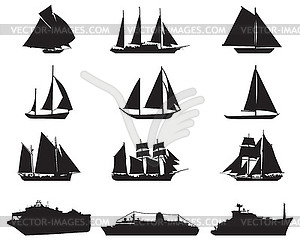 Black silhouettes ​of sailboats  - vector image