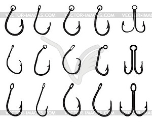 Silhouettes of fishhooks - vector clipart / vector image