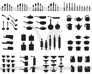 Black silhouettes of kitchenware  - vector image