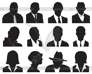 Black silhouettes of portraits - vector clip art