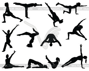 Silhouettes of fitness  and yoga  - vector image