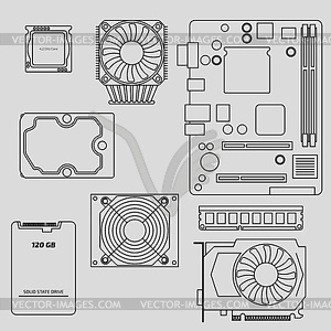 Vector computer components. Graphic card, central - vector clipart