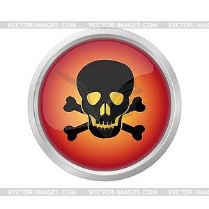 Skull and crossbones icon on red circle button - vector clipart