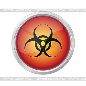 Mortal danger biohazard warning signs on red button - vector clipart