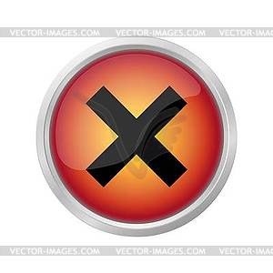 Hazard warning sign icon on red button - vector image