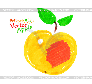 Yellow apple with leaves - vector image