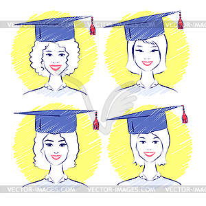 Young women wearing graduation cap - vector clipart