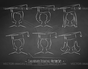 Chalkboard drawings of students - vector image