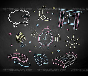 Bedtime color chalked sketches - vector clip art