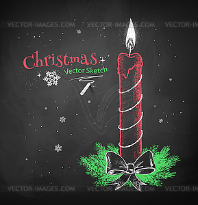 Chalked red Christmas candle - vector image