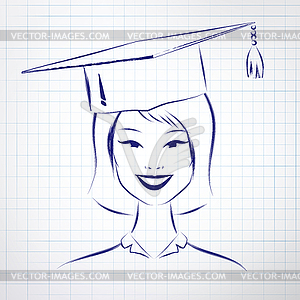 Студент девушка носить выпускной шляпу - изображение в векторном формате