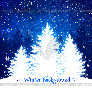 Christmas trees blue and white background - vector image