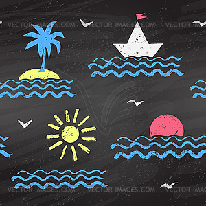 Seaside chalked pattern - vector image