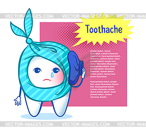 Tooth character with ice bag - vector image