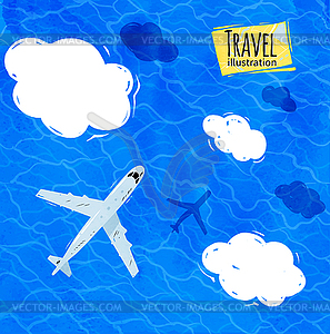 Plane flying above sea - vector clipart