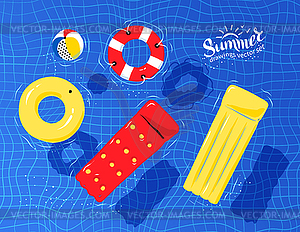 Pool toys floating on water - vector clip art