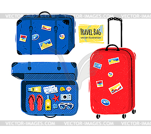 Set of travel bag and suitcases - vector clipart
