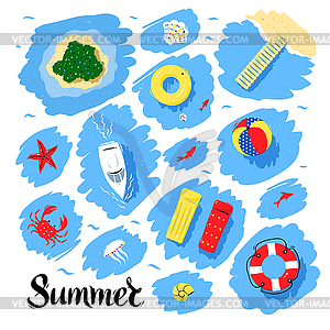 Summer top view set - vector clip art