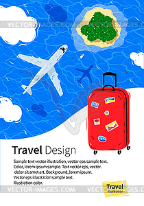 Flyer design with red travel bag - vector image