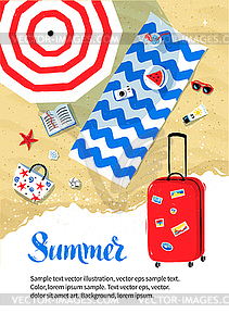 Flyer design with red travel bag - vector image