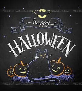 Chalk drawing of Happy Halloween postcard - vector image