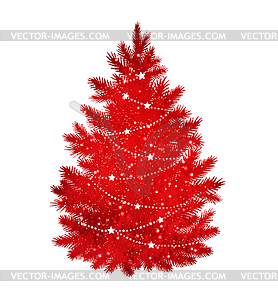 Red silhouette of Christmas tree - vector clip art
