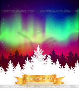 Winter background with northern lights - vector image