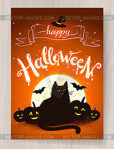Halloween postcard with glowing lettering - vector image