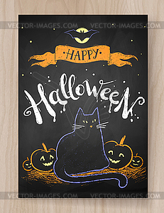 Halloween postcard color chalked design - vector clip art