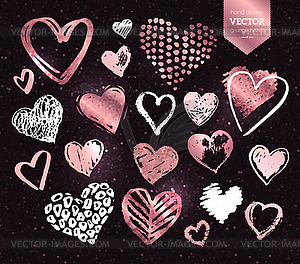 White and rose gold grunge Valentine hearts - vector clipart