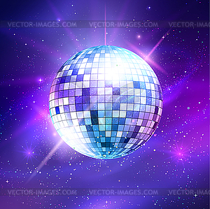 Disco ball on ultraviolet outer space background - vector image