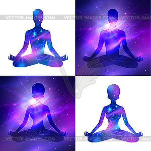 Meditation on space background - vector clipart