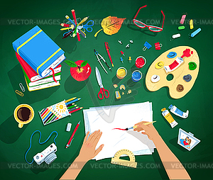 S set of artist workplace - vector clipart