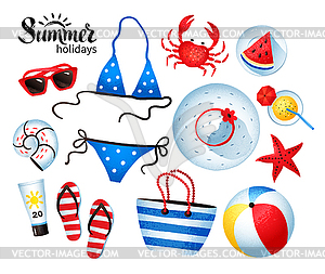 Set of seaside holiday items - vector clipart