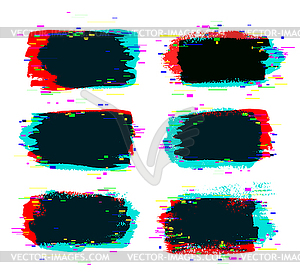 Brush strokes banners with glitch effect - vector clip art
