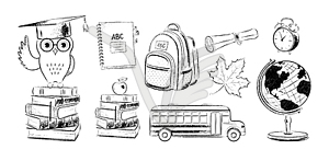 Set of education items doodles - vector clip art