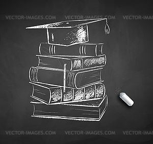 Pile of books and graduation hat - vector clipart