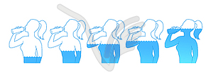 Female silhouette drinking water with bottle - vector clipart / vector image