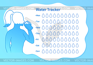 Water tracker template with female silhouette - vector clipart / vector image