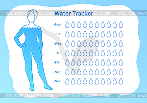 Water tracker template with female silhouette - vector image