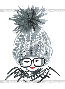 Woman wearing knitted hat and glasses - vector clip art